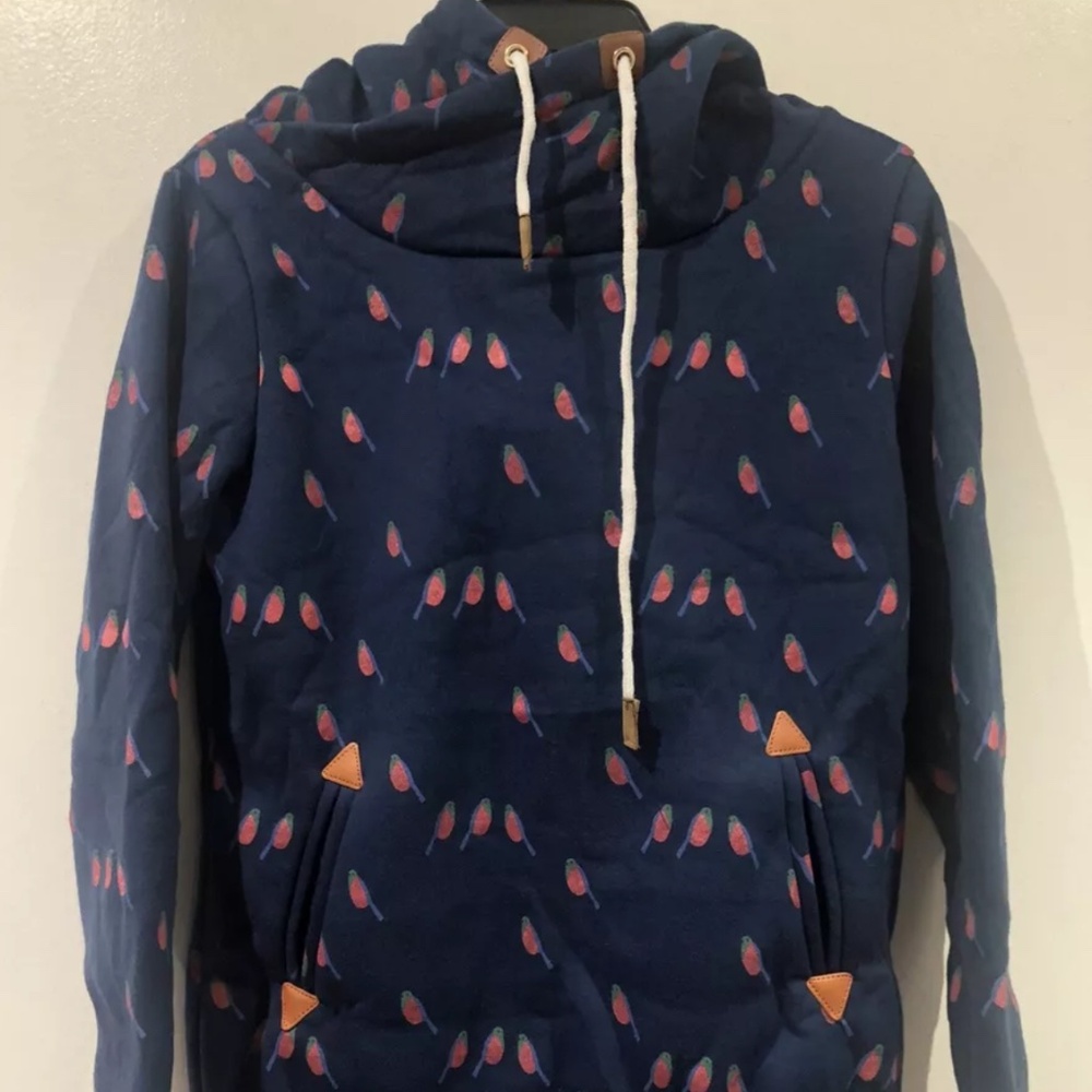 Romantichut navy bird cowl neck hoodie in navy size M - Picture 3 of 5